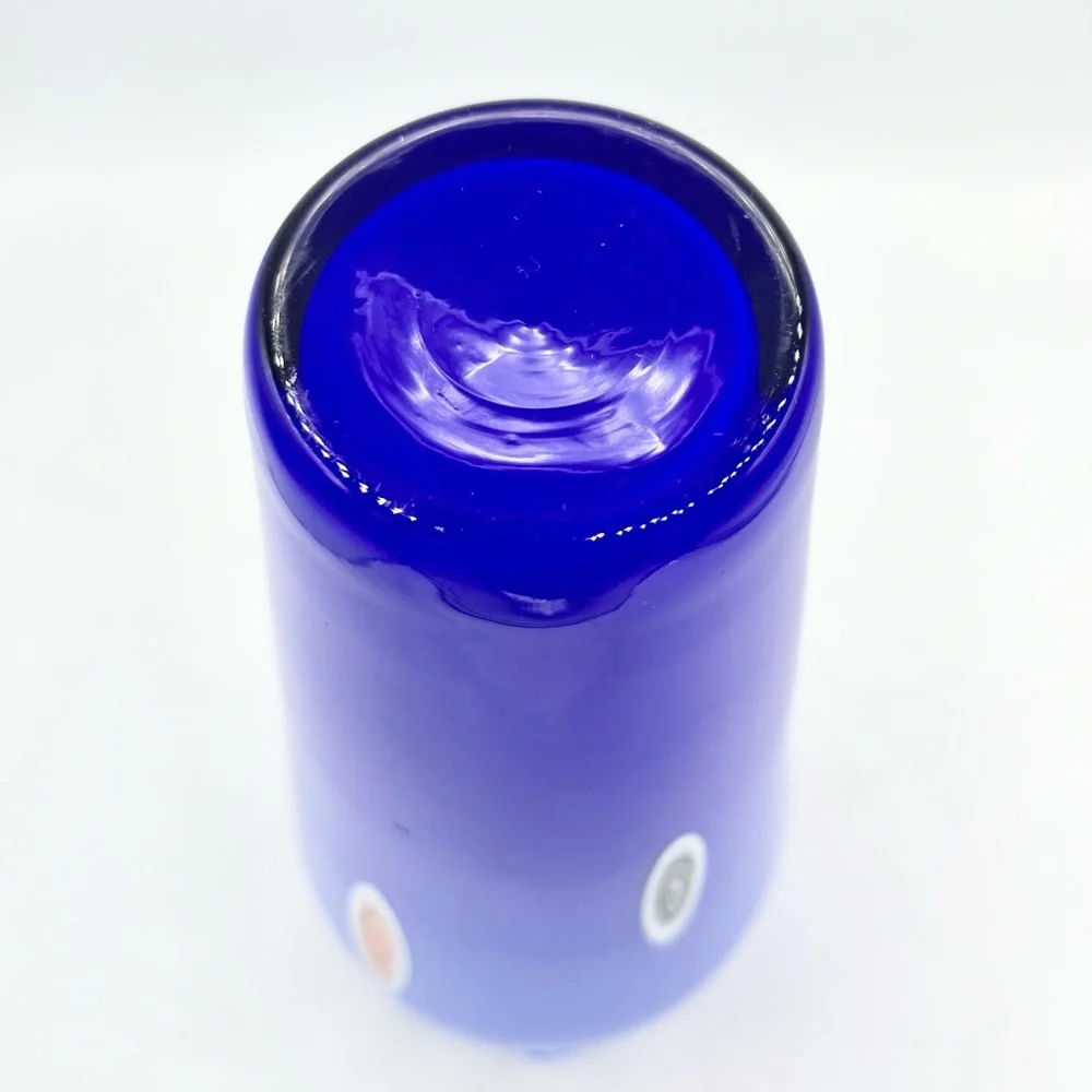 Lavorazione Art Murano? Blue Blown Glass Ruffled Millefiori Vase Italy EUC 8.25”